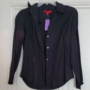 Black Button-Up Women's Cotton Top